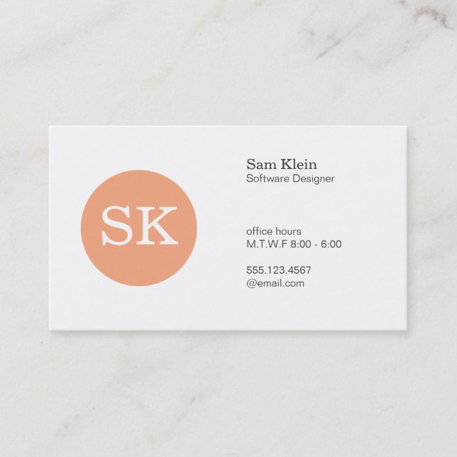 Carte De Visite Série Type Monogramme Apricot Cercle (Devant)