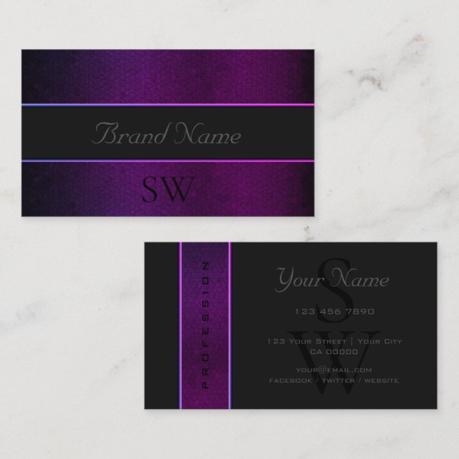 Carte De Visite Serpent mauve gris foncé couleur avec Monogramme n (Devant / Derrière)