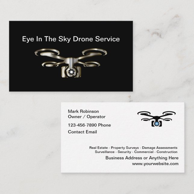 Carte De Visite Service Classé Oeil Drone Dans Le Ciel (Devant / Derrière)
