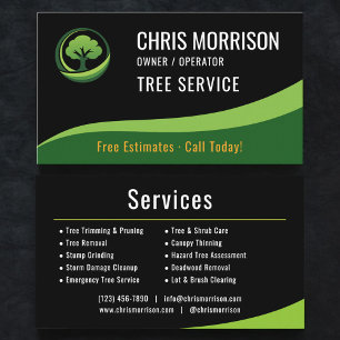 Carte De Visite Service d'arbre Arboriste Noir Vert