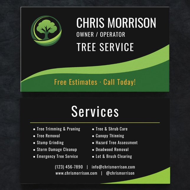 Carte De Visite Service d'arbre Arboriste Noir Vert  (Créateur téléchargé)