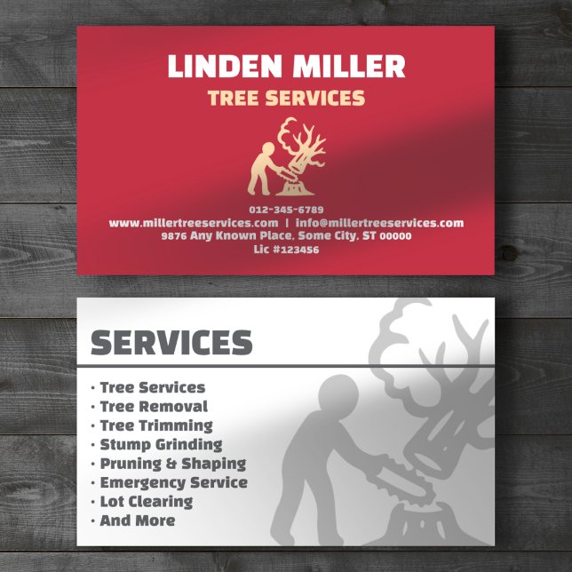 Carte De Visite Service d'arbre Arboriste Professionnel Rouge (Créateur téléchargé)