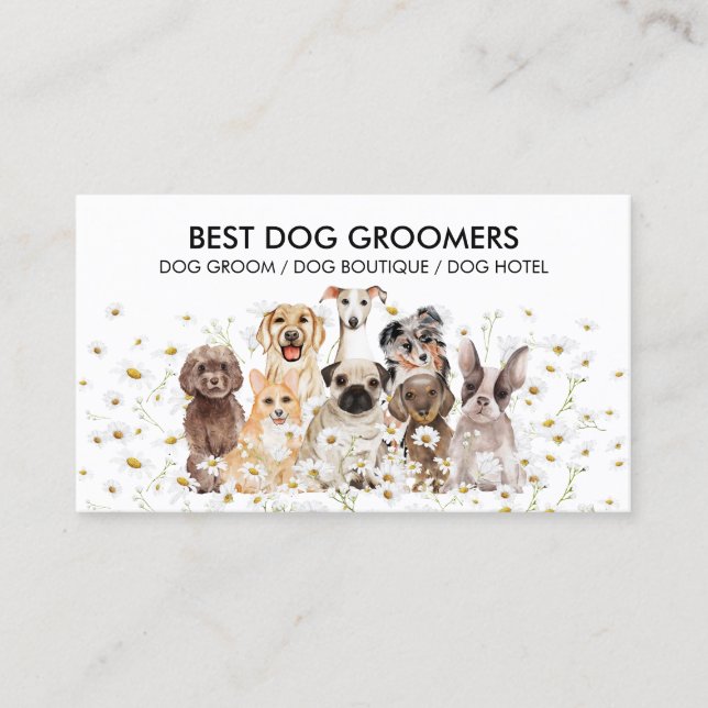 Carte De Visite Service de chiens Daisy Walker Aquarelle Chiots (Devant)