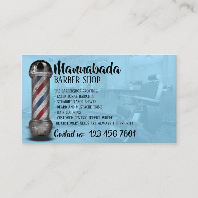 Carte De Visite Service de coupe de cheveux et de rasage du Blue B (Devant)