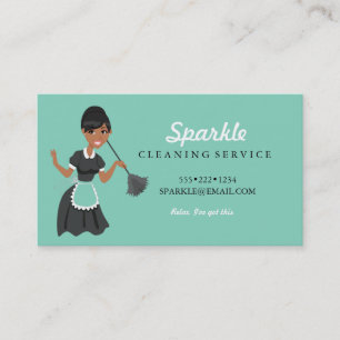 Carte De Visite Service de femme de ménage Personnage Plumeau Entr