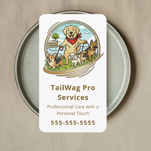 Carte De Visite Service de garde de chiens heureux, de promenade e (Créateur téléchargé)