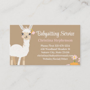 Carte De Visite Service de garde d'enfants Llama Baby-sitting