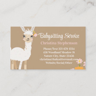 Carte De Visite Service de garde d'enfants Llama Baby-sitting Noun