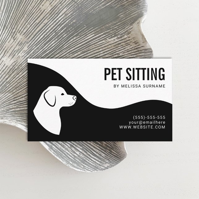 Carte De Visite Service de gardiennage d'animaux Silhouette de chi (Stylish and minimal black and white design for dog sitters and other pet related jobs.)