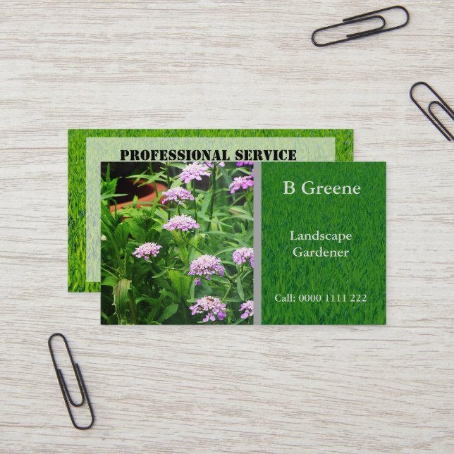 Carte De Visite Service de jardinage professionnel (Devant/Arrière en situation)