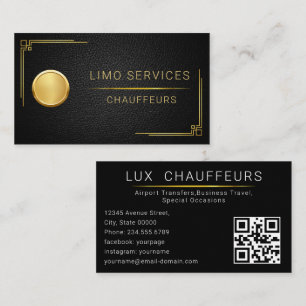 Carte De Visite Service de Limousine Limo Minimal Noir Élégant QR
