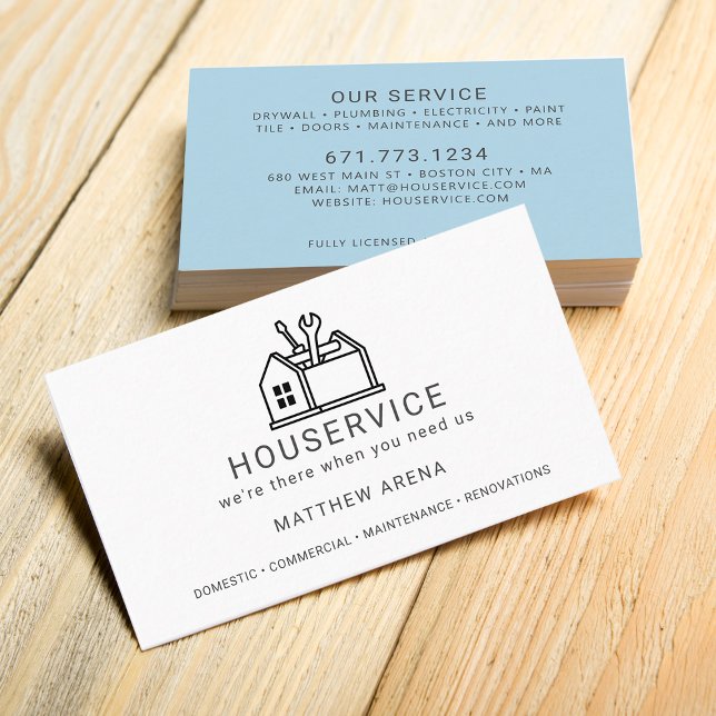 Carte De Visite Service de maintenance pour entrepreneur moderne (Modern Contractor Maintenance Service Business Card)