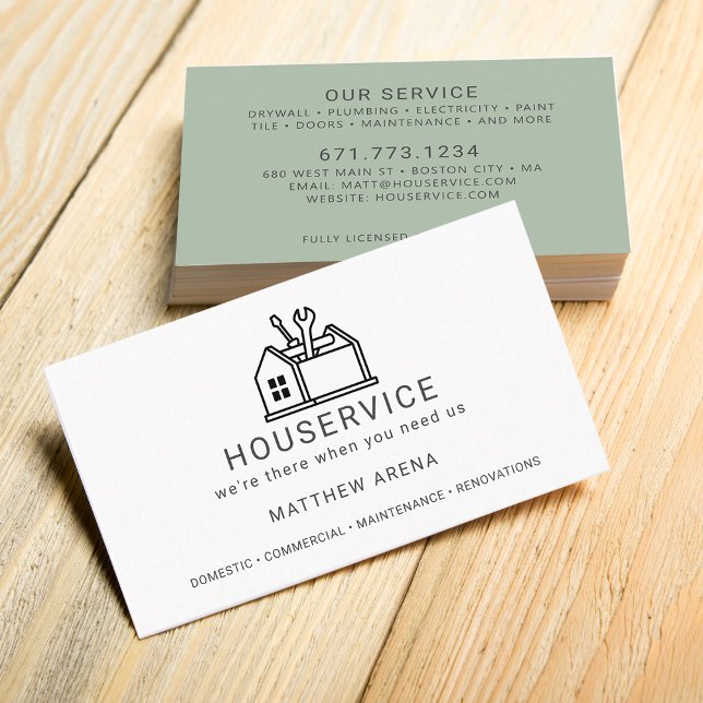 Carte De Visite Service de maintenance pour entrepreneur moderne (Modern Contractor Maintenance Service Business Card)