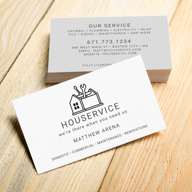 Carte De Visite Service de maintenance pour entrepreneur moderne (Modern Contractor Maintenance Service Business Card)