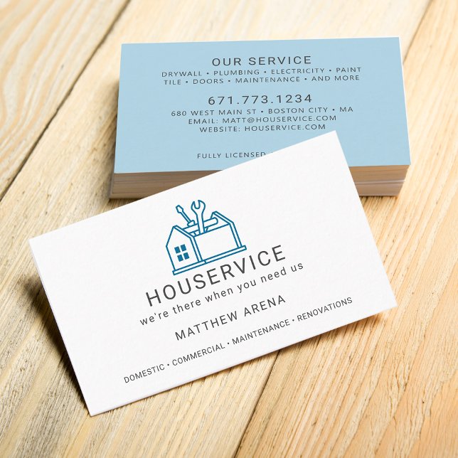 Carte De Visite Service de maintenance pour entrepreneur moderne (Modern Contractor Maintenance Service Business Card)