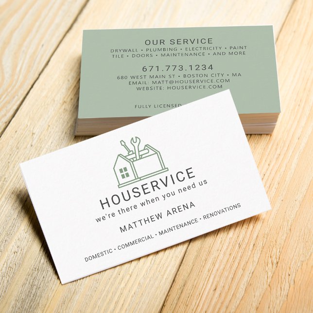 Carte De Visite Service de maintenance pour entrepreneur moderne (Modern Contractor Maintenance Service Business Card)