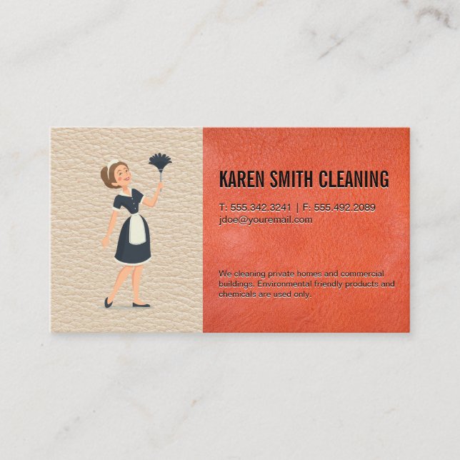 Carte De Visite Service de ménage | Arrière - plan en cuir (Devant)