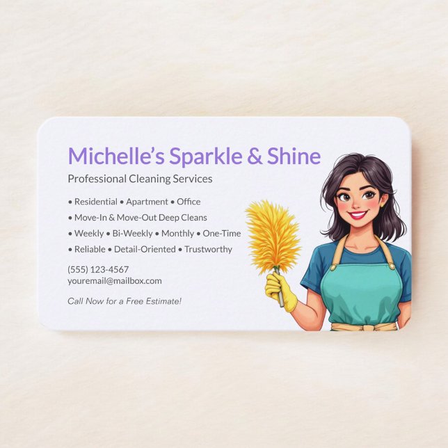 Carte De Visite Service de nettoyage à domicile Violet (Créateur téléchargé)