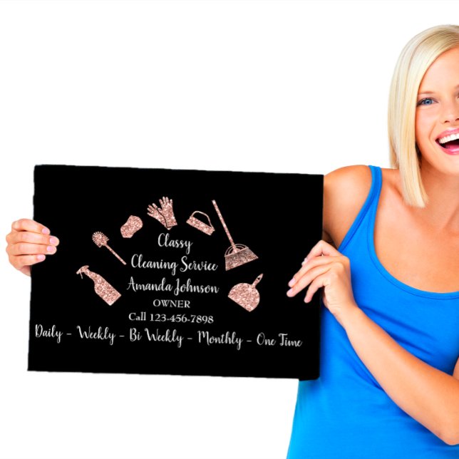 Carte De Visite Service de nettoyage classique Logo Or Rose de fem (Créateur téléchargé)
