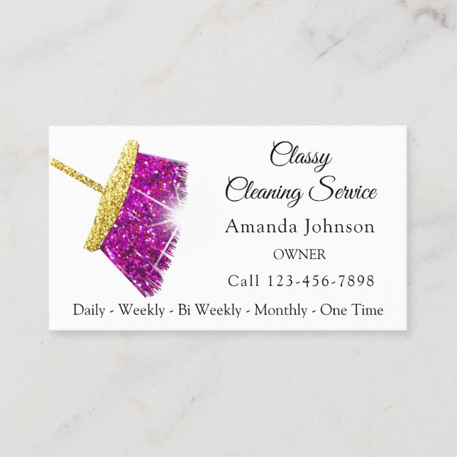 Carte De Visite Service De Nettoyage Classique Maid Gold Fuchsia R (Devant)