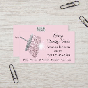 Carte De Visite Service de nettoyage classique Maid Pink Silver QR