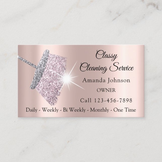 Carte De Visite Service De Nettoyage Classique Maid Rose Silver Bl (Devant)