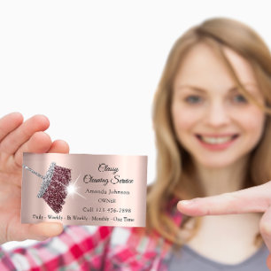 Carte De Visite Service De Nettoyage Classique Rose Maid Gold Silv