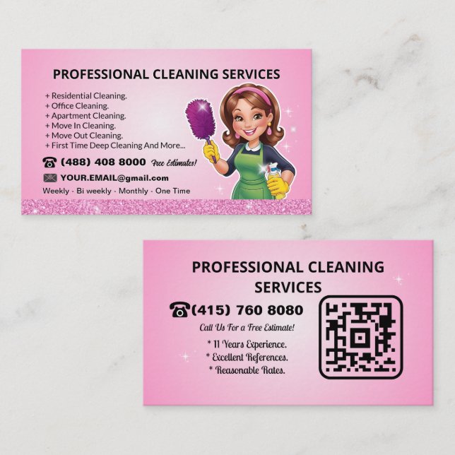 Carte De Visite Service de nettoyage de code QR (Devant / Derrière)