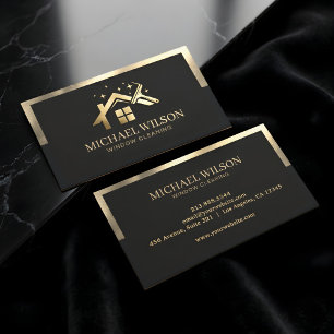 Carte De Visite Service de nettoyage de fenêtres Black & Gold pour