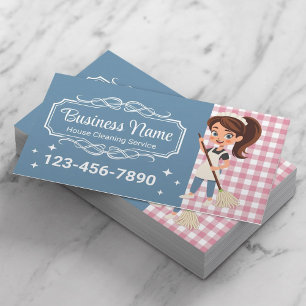Carte De Visite Service de nettoyage de la maison Cartoon Maid Ble