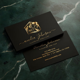 Carte De Visite Service de nettoyage de luxe Logo Gold Housekeep