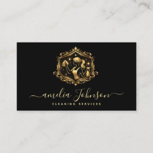 Carte De Visite Service de nettoyage de luxe   Logo Gold Housekeep