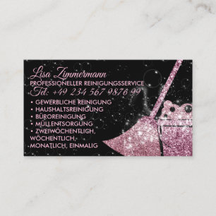 Carte De Visite Service de nettoyage de luxe noir et rose femme de