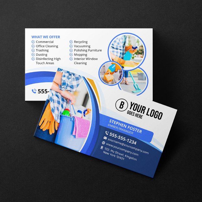 Carte De Visite Service de nettoyage de maison Blue Orange (Créateur téléchargé)