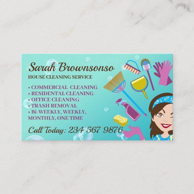 Carte De Visite Service de nettoyage de maison Bubble Janitorial (Devant)