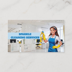 Carte De Visite Service de nettoyage de maison Cartoon Housekeeper