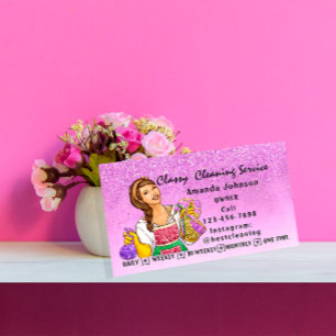Carte De Visite Service De Nettoyage De Maison Classique Maid Purp
