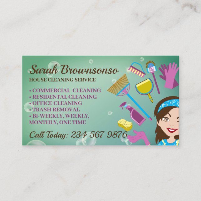 Carte De Visite Service de nettoyage de maison Dark Bubble Janitor (Devant)