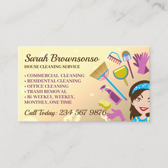 Carte De Visite Service de nettoyage de maison de Yellow Bubble Ja (Devant)