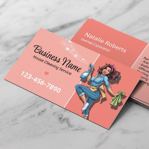 Carte De Visite Service de nettoyage de maison domestique Rose rét