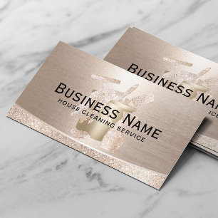 Carte De Visite Service de nettoyage de maison en or élégant Profe