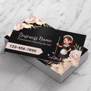 Carte De Visite Service De Nettoyage De Maison Floral Cute Maid Bl