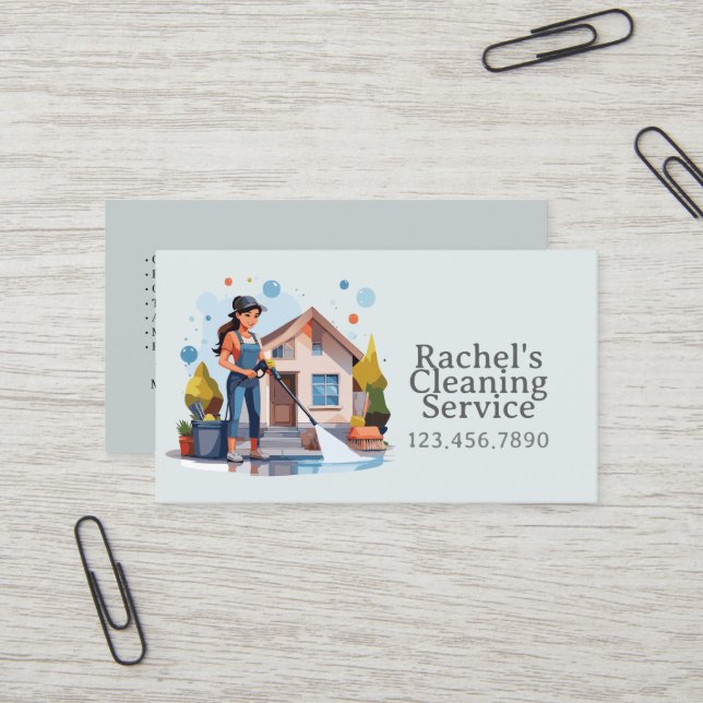 Carte De Visite Service de nettoyage de maison moderne ménage (Devant/Arrière en situation)