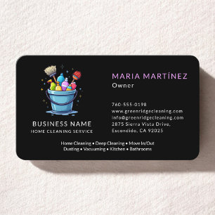 Carte De Visite Service de nettoyage de maison noir moderne