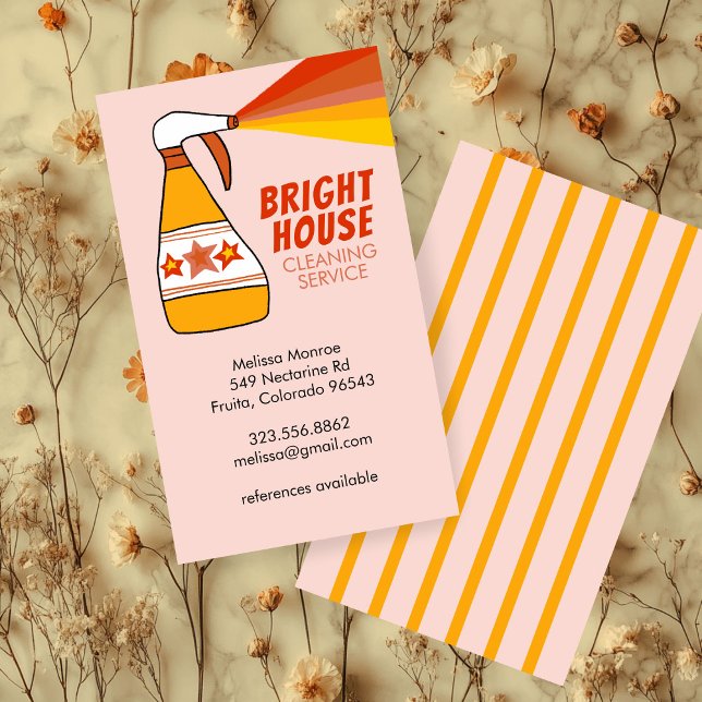 Carte De Visite Service de nettoyage de maison rétro Spray bouteil (Retro House Cleaning Service Spray Bottle Colorful Business Card
)