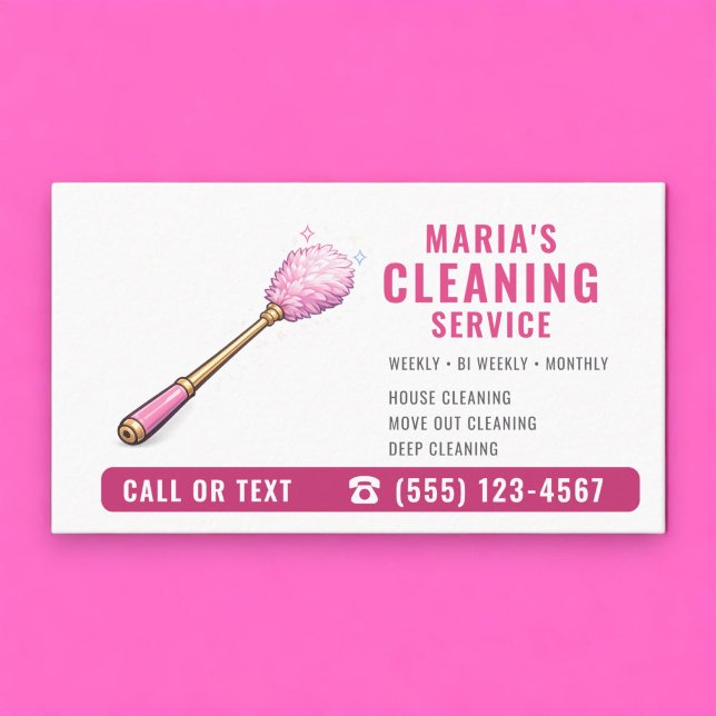 Carte De Visite Service de nettoyage de maison Rose  (Créateur téléchargé)