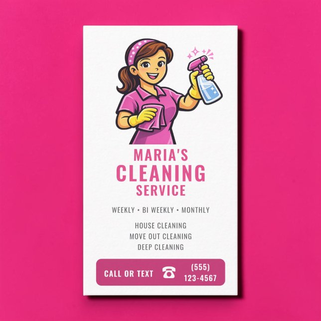 Carte De Visite Service de nettoyage de maison rose (Créateur téléchargé)