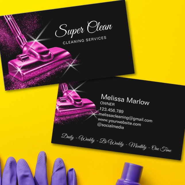 Carte De Visite Service de nettoyage de maison rose moderne profes (pink girly cleaning services business card)