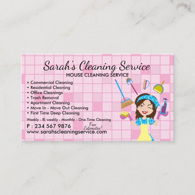 Carte De Visite Service de nettoyage de maison Square Maid Janitor (Devant)