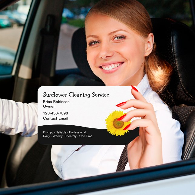Carte De Visite Service de nettoyage de maisons à thème tournesol (Créateur téléchargé)